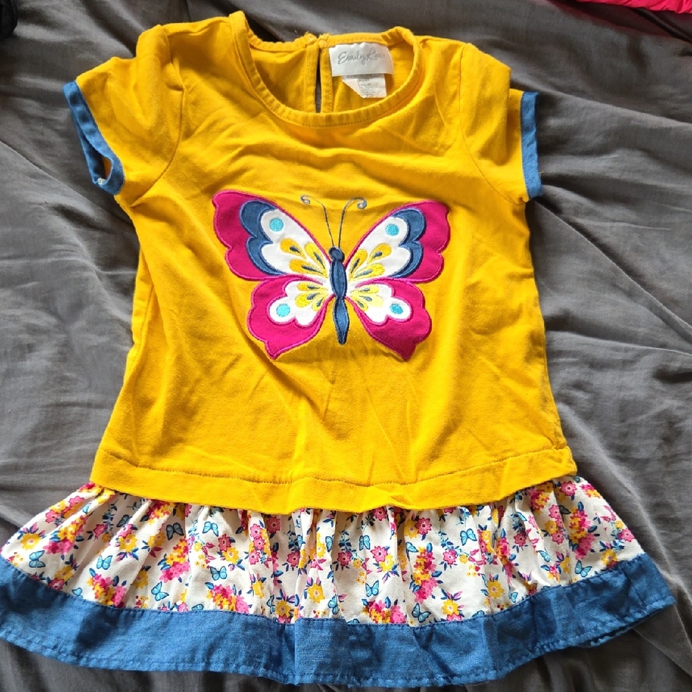Emily Rose Yellow Butterfly Tee with Blue and Pink Accents